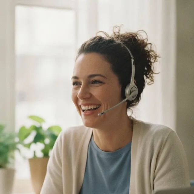 Representative image: a smiling care coordinator in a headset